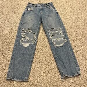 American Eagle Highest Rise Baggy Straight Jeans Sz 2 Short Light Wash